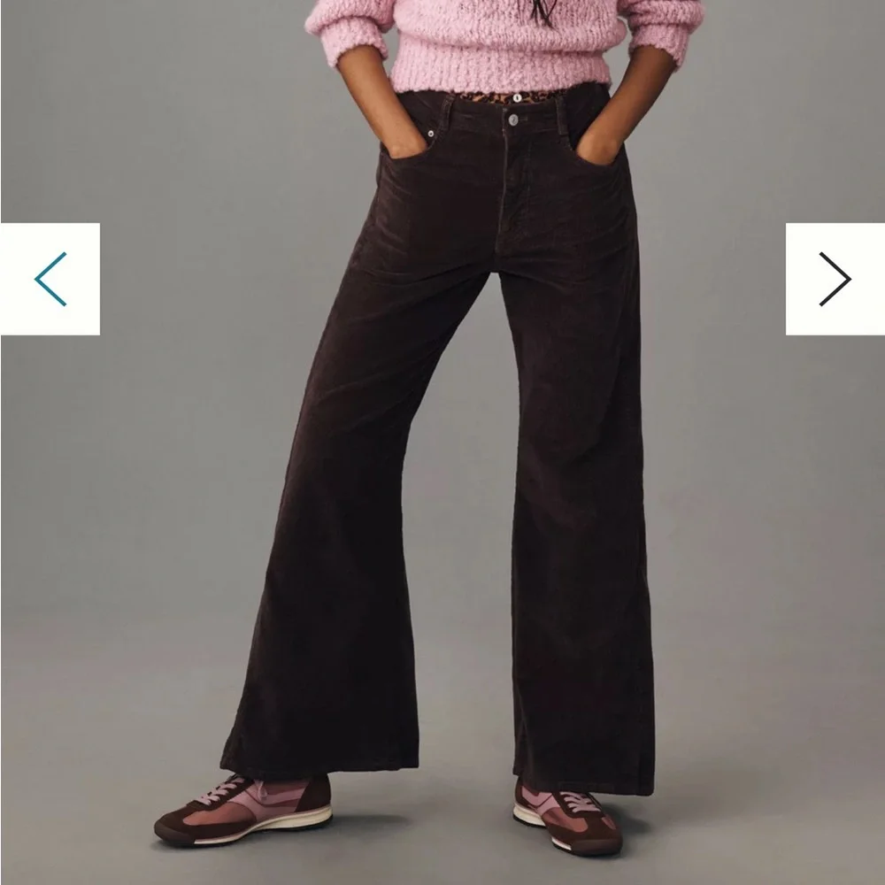 Pilcro The Adi Mid-Rise Frayed Relaxed Flare Jeans: Corduroy Edition - Picture 1 of 6